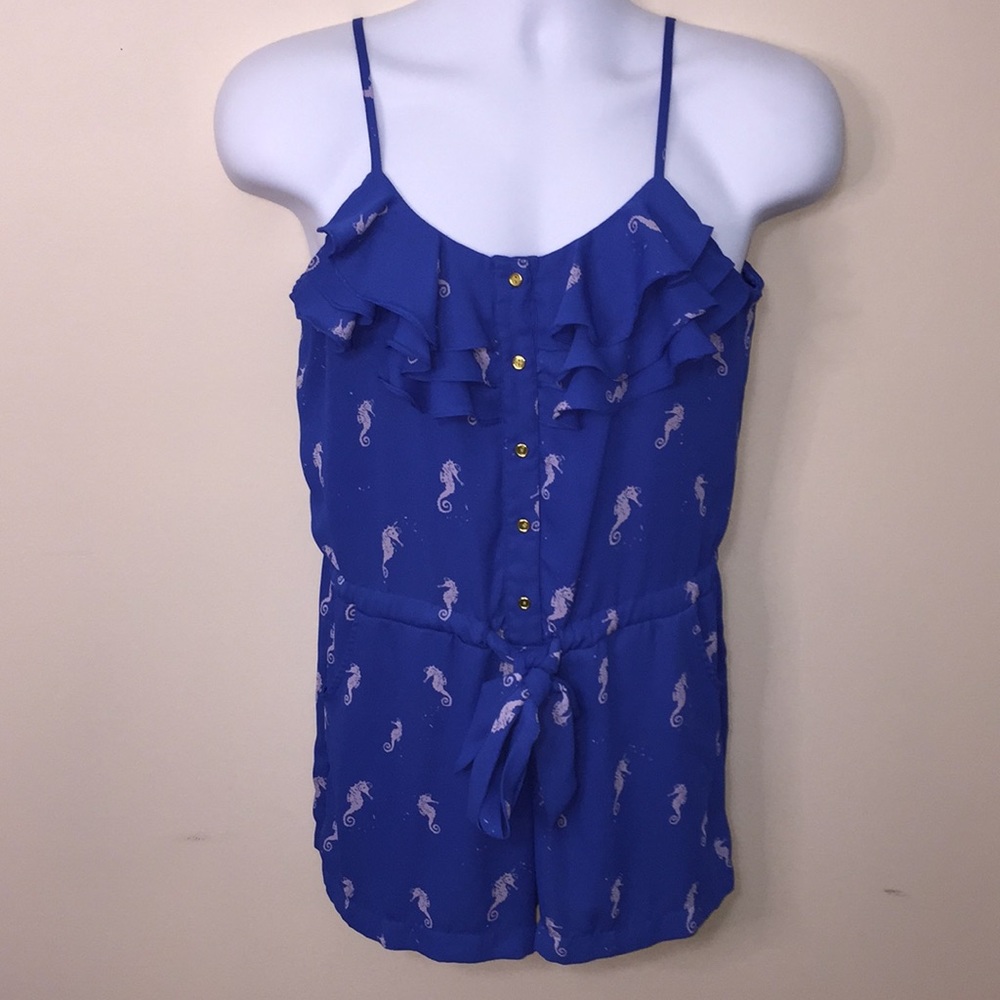 L’Amour Miss/Juniors Sz. S Blue w/Seahorse Print Romper Nanette Lepore